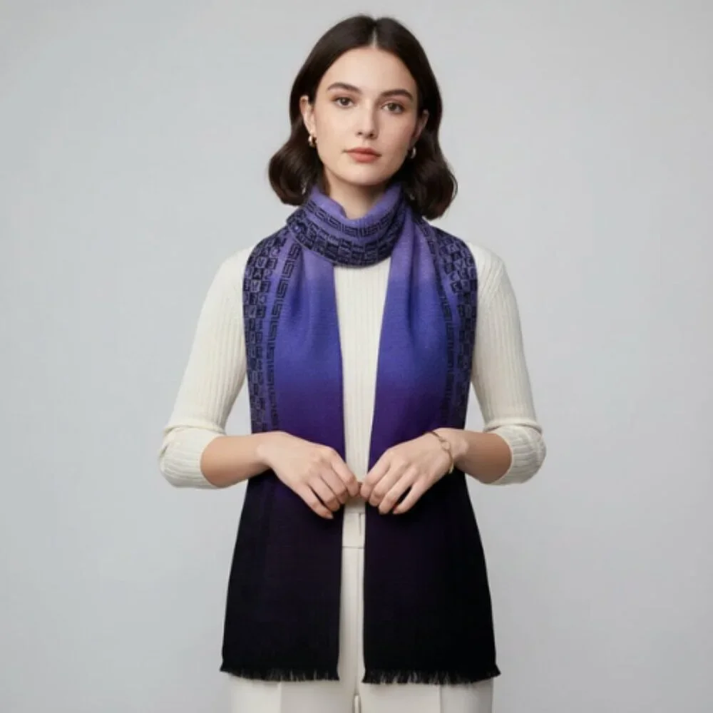 Versace Unisex Purple Ombre Geometric One Size Woven Scarf - Picture 1 of 15